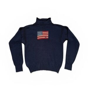 Vintage Ralph Lauren Polo Sport Navy American Flag Cableknit sweater